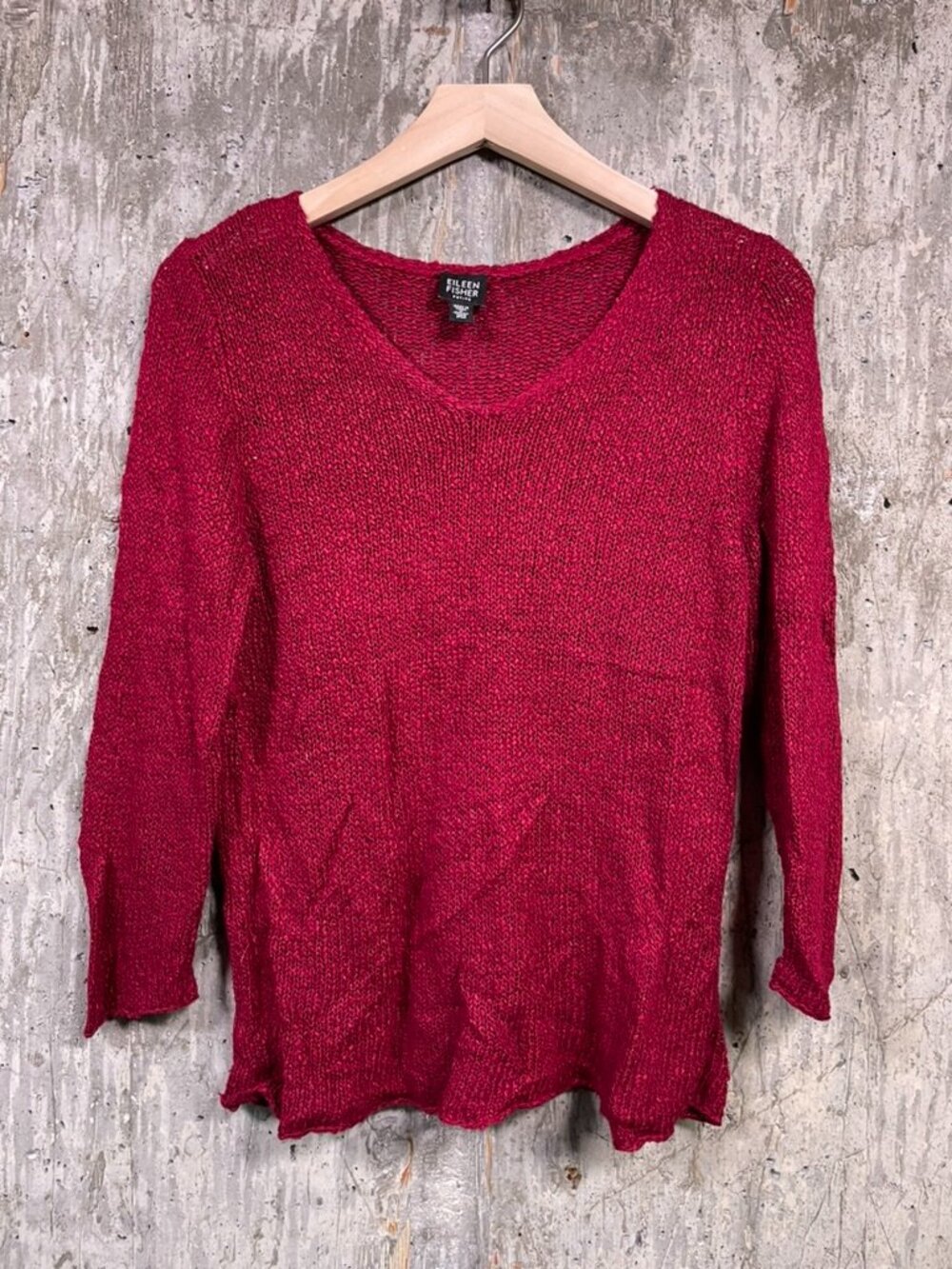 EILEEN FISHER Women's Italian Yarn Linen Blend V-Neck Sweater Size PM in Red